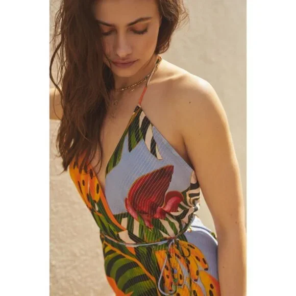 FARM RIO Striped Bananas Cover-Up Dress ~ Multi-Color Tropical Print Medium NWOT - Picture 3 of 16